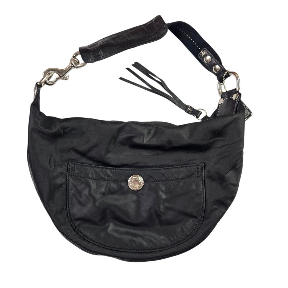 Y2K Vintage Coach 1891 Hampton Hobo Shoulder Bag Black Nylon Satin Leather